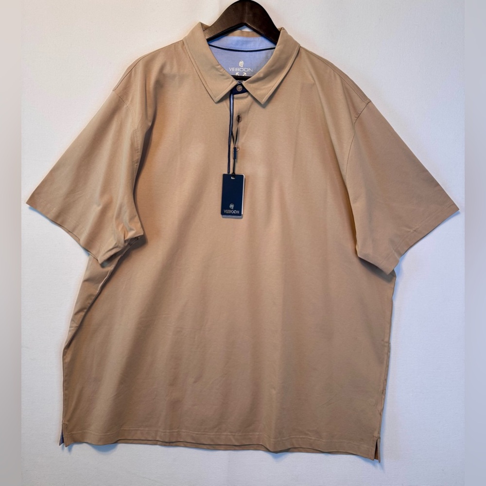 Veboon Men’s Lux Cotton Polo Shirt Size 3XL tan dynamic flex short sleeve Golf